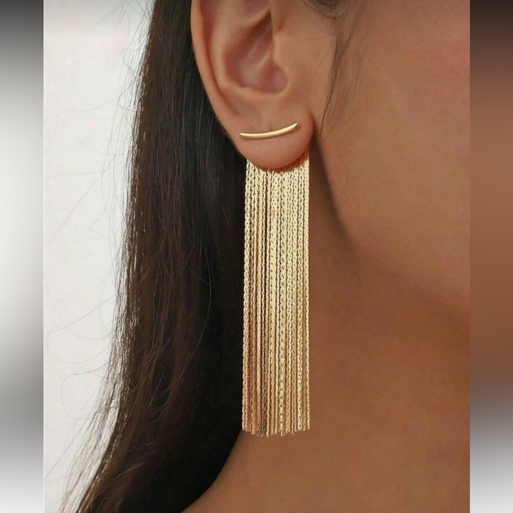 Elegant Gold Statement Tassel Earrings